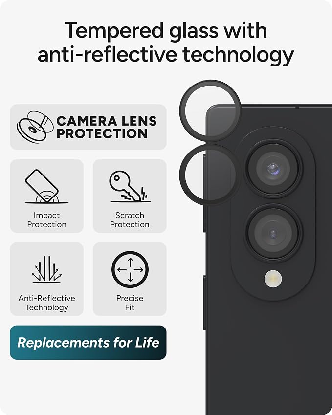 ZAGG Glass Elite Samsung Galaxy Z Fold8 Camera Lens Protector | Anti-Reflective, 5X Stronger Impact & Scratch Resistant Aluminosilicate Glass - Easy Installation, Smudge-Free Surface