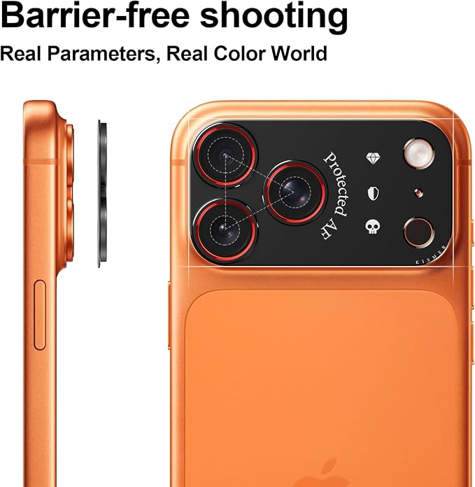 Aluminum Alloy Camera Lens Protector Bumper for iPhone 17 Pro Max, Anti-Scratch Metal Ring Cover, No Glass Design, AF Protected Text,Black with Red Circle