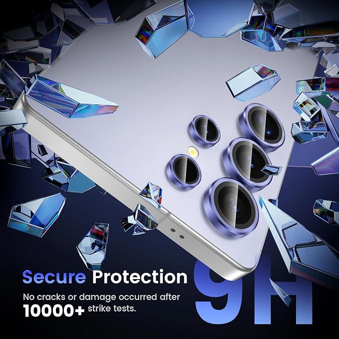 Tensea (3+2PCS Compatible with Samsung Galaxy S25 Ultra Camera Lens Protector, 9H Tempered Glass Camera Cover Screen Protector Metal Individual Ring [Installation Tray][Case Friendly]