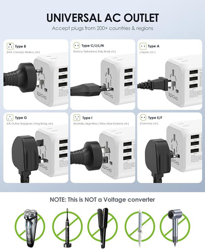 EPICKA 35W Universal Travel Adapter with 2 AC Outlet, European Travel Plug Adapter with PD Fast Charging, 6-Port (2 AC/2 USB-C/3 USB-A) International Power Adapter - Travel Essentials (TA-205, White)