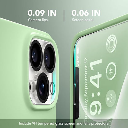 GONEZ Magnetic for iPhone 13 Pro Max Case, Compatible with MagSafe, [Screen Protector + Camera Lens Protector], Silicone Shockproof Anti-Scratch Protective Phone Case 6.7 inch, Green