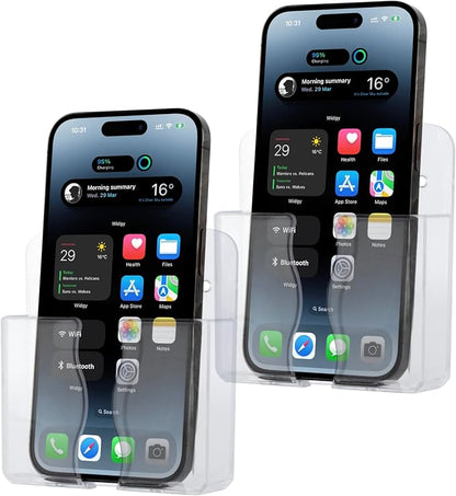 CEI&BPY 2Pack Phone Holder Wall Mounted, Clear Phone Stand with Self Adhesive. Phone Holder for Shower/Charging.Compatible with iPhone and Android