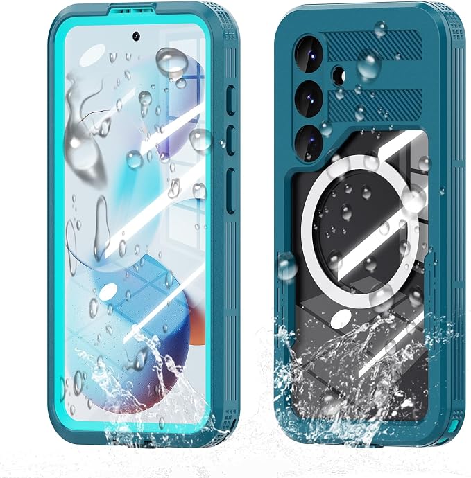 Guppy for Galaxy S25 Plus Magnetic Waterproof Case, Built-in Screen Protector [IP68 Waterproof][14FT Military Drop Proof] 360° Full Body Protection Dustproof Shockproof Heavy Duty Rugged Case, Cyan