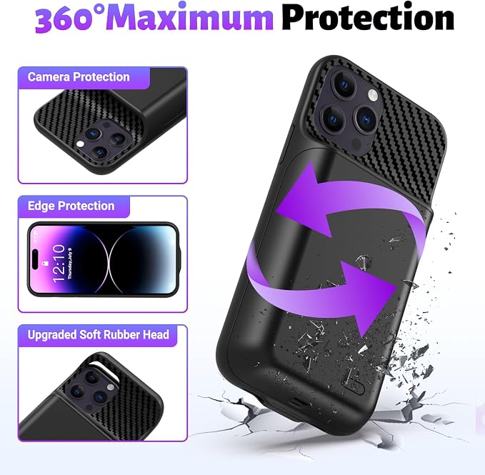 Battery Case for iPhone 14 Pro Max/13 Pro Max/12Pro Max/14 Plus (6.7 inch) [2026 Upgraded] 13800mAh Portable Extended Charging Case Charger Battery Pack with Tempered Glass Screen Protector-Black