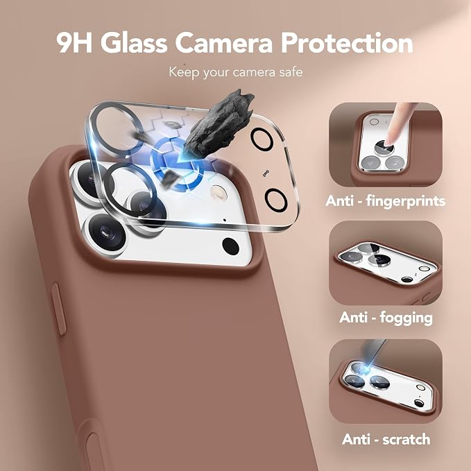 GONEZ Magnetic for iPhone 17 Pro Max Case, Compatible with MagSafe, [Screen Protector + Camera Lens Protector], Liquid Silicone Anti-Scratch Shockproof Protective Phone Case 6.9 inch, Brown