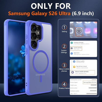 Compatible for Samsung Galaxy S26 Ultra Phone Case: S26 Ultra Case with 2PC HD Screen Protector, Wireless Charging Matte Translucent Soft-Touch & Full Body Shockproof para Case S26 Ultra,Sky Blue