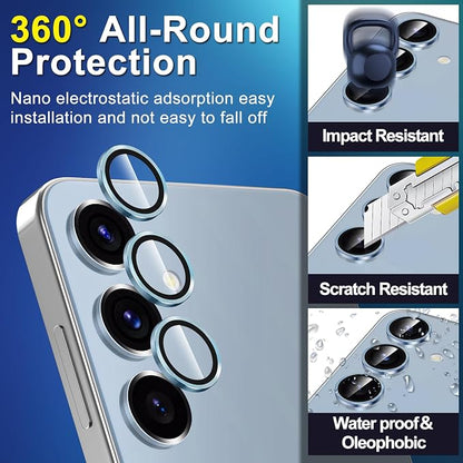 for Samsung Galaxy S24 FE Camera Lens Protector, Electroplated Matte Back with 9H Tempered Glass Lens Protector, [Strong Adsorption] [Case-Friendly] Metal Ring HD Clear Lens Cover, Blue Ring