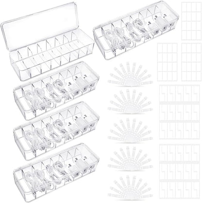 ProSuites Cable Organizer Box with Lid, 5 Pcs Clear Cord Storage Organizer with 50 Cable Ties 108 Cable Labels, Charger Organizer for Office Desk Drawer Organizers and Accessories