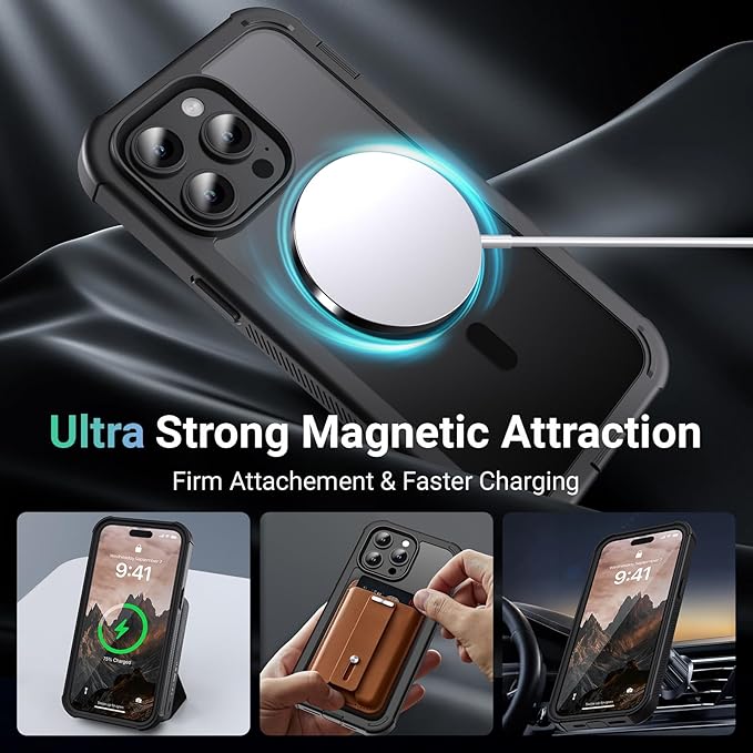 jaroco Magnetic for iPhone 14 Pro Max Case, [Compatible with MagSafe][Military Grade Drop Protection][Heavy Duty Protection][Non-Slip][Shockproof] 2-Layer Durable Bumper Phone Case 6.7''-Black