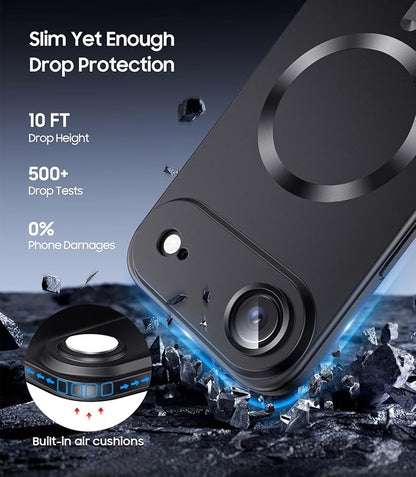 Magnetic for iPhone Air Case, Compatible with MagSafe, Built-in Camera Lens Protector, Slim Thin Soft Silicone Bumper Shockproof Metallic Luster Phone Case for iPhone 17 Air (Black)