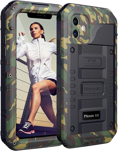Mitywah Waterproof Case Compatible for iPhone 11, Heavy Duty Military Grade Defender Cover Built-in Screen Protection, Shockproof Metal Strong Dustproof Case for iPhone 11, Camouflage