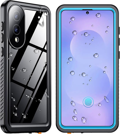 SPIDERCASE for Samsung Galaxy S25 Edge Case Waterproof, Built-in Screen&Camera Lens Protector, [IP68 Underwater][12FT Military Grade Shockproof] Phone Case, Blue/Clear