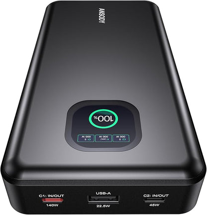 140W Power Bank, 25000mAh Laptop Portable Charger with Smart Digital Display, PD3.1 Fast Charging Battery Pack for MacBook Dell XPS iPad Tablet Steam Deck iPhone 17-12 Series Samsung Switch and More