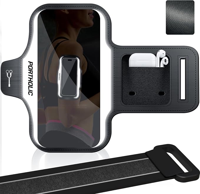 PORTHOLIC 2026 Running Armband Water Resistant Sports Phone Holder Case with Extension Strap,Card Slot Up to 6.9" Phone for iPhone 17/16/15/14/13 Plus Air Pro Max XR/XS, Galaxy S25/24/S10