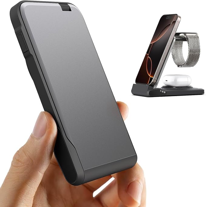 3 in 1 Charging Station for Multiple Devices,Travel Wireless Charging Station, Foldable Charger for iPhone 16/15/14/13/12/SE/11/X/8 Series,& Android Phone,& AirPods,& iWatch (Adapter Not Included)