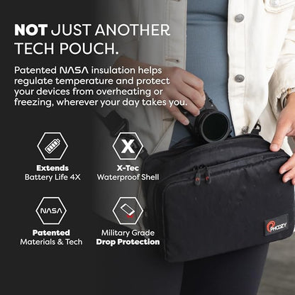 PHOOZY Tech Pouch and Cable Organizer Bag for Travel - NASA Inspired Thermal Protection with Dual Compartment Design - Weatherproof Electronics Organizer (BLACK)