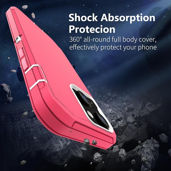 Sansunto for iPhone 16e Case, Protective Cover for 13, 14, 15, 16E 6.1", Heavy Duty Shockproof Drop Proof 3 in 1 Silicone Rubber Cover, Rugged Hybrid Durable Phone Cases for Women (Rose/White)