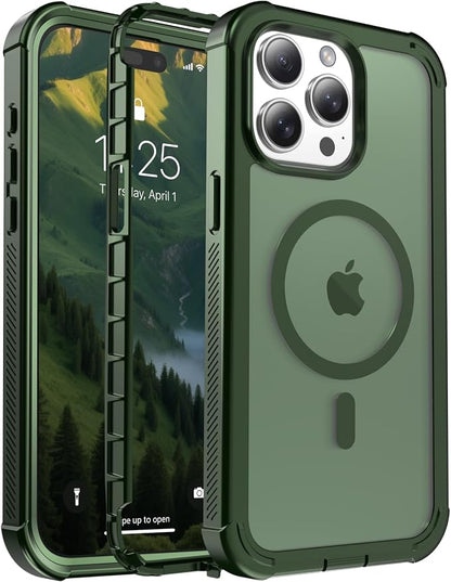 jaroco Magnetic for iPhone 15 Pro Max Case, [Compatible with MagSafe][Military Grade Drop Protection][Heavy Duty Protection][Non-Slip][Shockproof] 2-Layer Durable Bumper Phone Case 6.7''-Army Green
