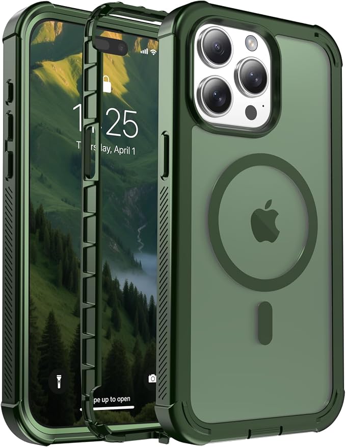 jaroco Magnetic for iPhone 15 Pro Case, [Compatible with MagSafe][Military Grade Drop Protection][Heavy Duty Protection][Non-Slip][Shockproof] 2-Layer Durable Bumper Phone Case 6.1''-Army Green