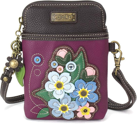 CHALA Plant Life Collection Cell Phone Crossbody Purse-Women PU Leather/Canvas Multicolor Handbag with Adjustable Strap