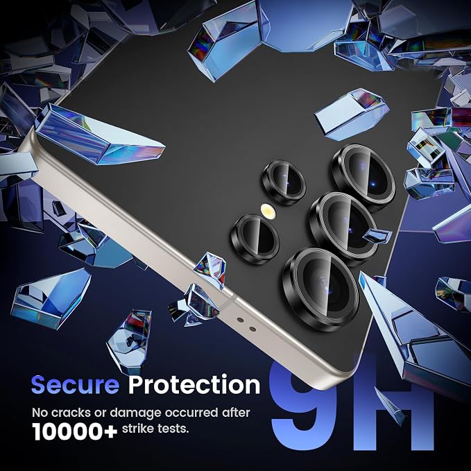 Tensea (3+2PCS Compatible with Samsung Galaxy S25 Ultra Camera Lens Protector, 9H Tempered Glass Camera Cover Screen Protector Metal Individual Ring [Installation Tray][Case Friendly]