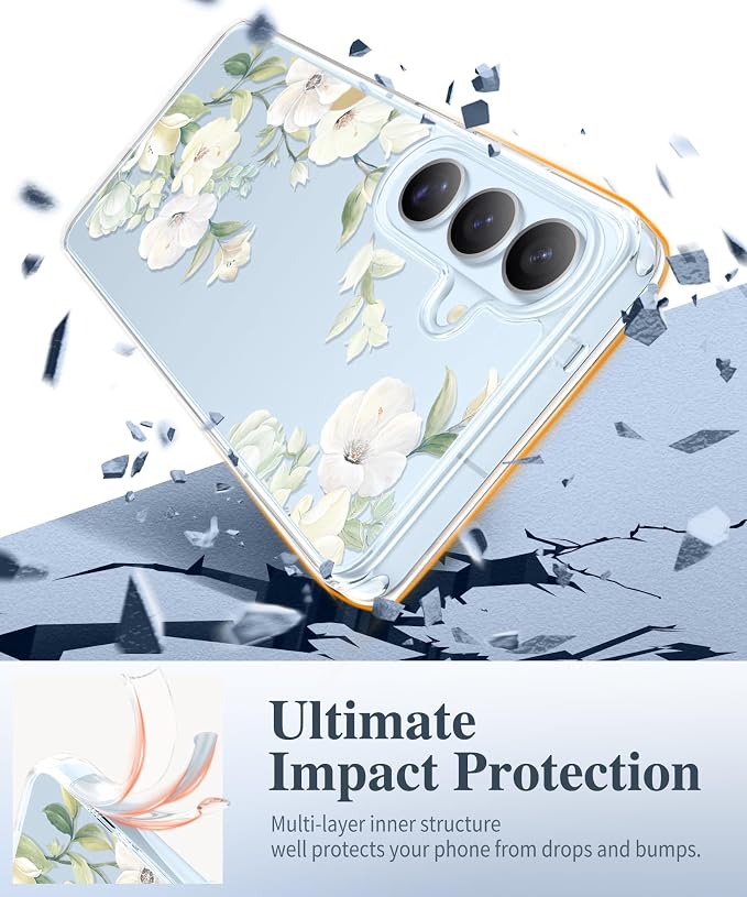 GVIEWIN for Samsung Galaxy S26 Case, Clear Floral Slim Shockproof Protective Women Phone Case, Non-Yellowing, with Screen Protector & Camera Lens Protector for Galaxy S26 6.3", Hibiscus/Green