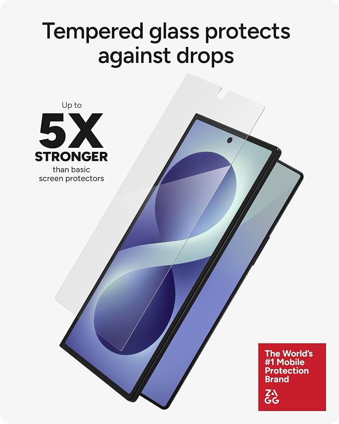 ZAGG Glass Elite Samsung Galaxy Z Fold8 Ultra Screen Protector | Front Screen, 5x Stronger Tempered Glass, Fingerprint Scanner Compatible, 30% Recycled Glass, InvisibleShield, Easy Install