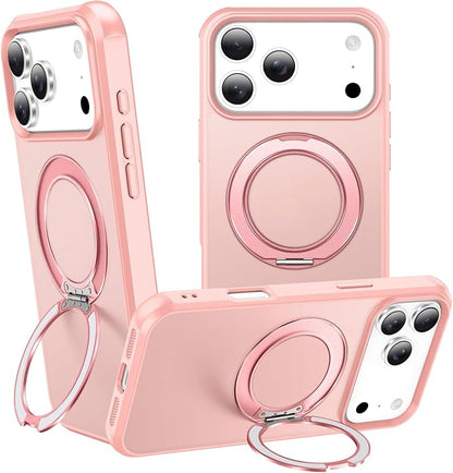 360° Magnetic Swivel Ring for iPhone 17 pro case, Built-in Metal Stand and Ring Holder, Magsafe Compatible, Military Grade Protection, Shock and Vibration Resistant- Pink