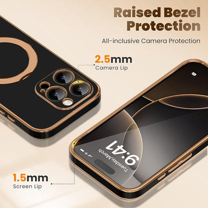 GolbinBox for iPhone 16 Pro Max Case with 360° Spin Magnetic Stand,[Compatible with Magsafe] [Military Protection][Built-in Ring Holder] Camera Control Phone Case for 16 Pro Max,Black