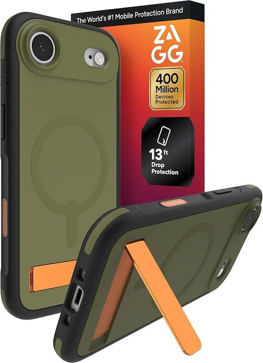 ZAGG Sedona Snap Case with Kickstand for iPhone Air - Green Sea Kelp, Drop Protection (13ft/4m), Multi-Layer Protection, with Camera Button, MagSafe Phone Case with Impact-Absorbing Bumpers