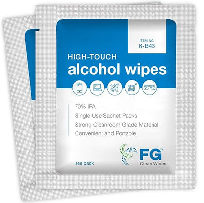 Lint Free 70% IPA Wipes - 4”x3” - 100 Individually Wrapped Sachets – Made in The USA - Saturix 6B43