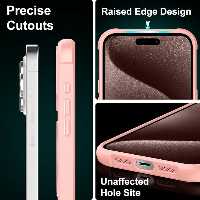 360° Magnetic Swivel Ring for iPhone 15 pro case, Built-in Metal Stand and Ring Holder, Magsafe Compatible, Military Grade Protection, Shock and Vibration Resistant- Pink