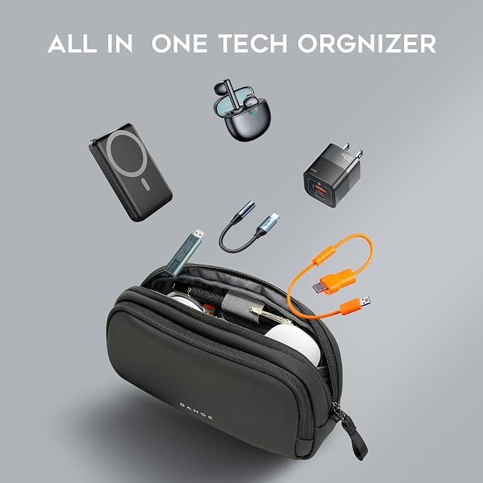 BANGE Travel Cable Organizer Pouch，Water Resistant Tech Accessories Bag Carry Storage，Electronic Organizer Accessory Case for Charger, Cables, Power Bank, Hard Drive, Cords