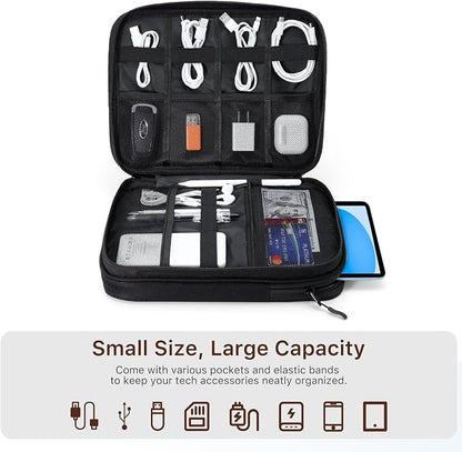 Dadanism Electronics Travel Organizer Case, Double Layers Cord Organizer | Travel All-in-One Storage Bag for Cable, Cord, iPad, Chargers, fits 9-11'' Tablets, Portable Tech Accessories Bag, Black