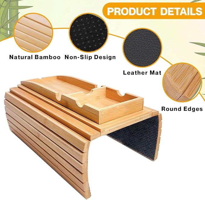 Couch Cup Holder | Couch Caddy with Detachable Couch Cup Holder Tray | Anti-Slip Foldable Sofa Table Tray - Cup Holder Tray for Drinks Cup Cellphone Remote Snacks