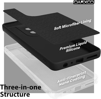 oakxco for Motorola Moto G Power 2025 Case Liquid Silicone, Cute Thin Slim Grip Soft Rubber Gel for Women Men, Smooth Matte TPU Plain Solid Color Girly Simple Case with Camera Cover, Black
