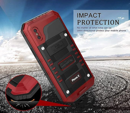 Beasyjoy for iPhone X iPhone 10 Metal Case Heavy Duty Aluminum Cover Waterproof with Screen Full Body Protector Shockproof Tough Rugged Durable Military Grade for Sports 5.8 inch, Red