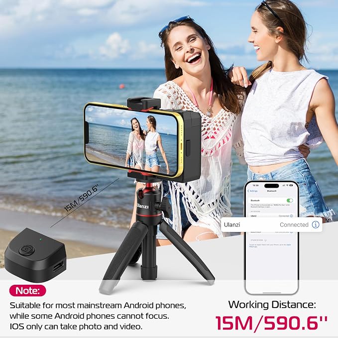 ULANZI CG02 Upgraded Smartphone Camera Shutter Handle Grip w Detachable Wireless Bluetooth Remote Control,Three-Gear Adjustable Fill Light for iPhone Samsung Google OnePlus Phones Video/Photo Shooting