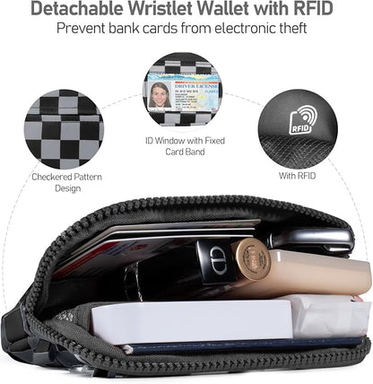 Clip and Go Strap for Phone with Wallet Crossbody Phone Lanyard and Detachable Checkered Bag with ID Window and RFID Pouch for Daily Travel.