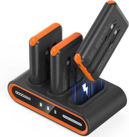 GOODaaa Portable Charger, 3-Pack 10000mAh Slim Power Bank Built in Cables, 3 Outputs 1 Inputs Family Power Hub for All Mobile Devices, Charging Station Set Includes 140 DlY Stickers, for Home,Office