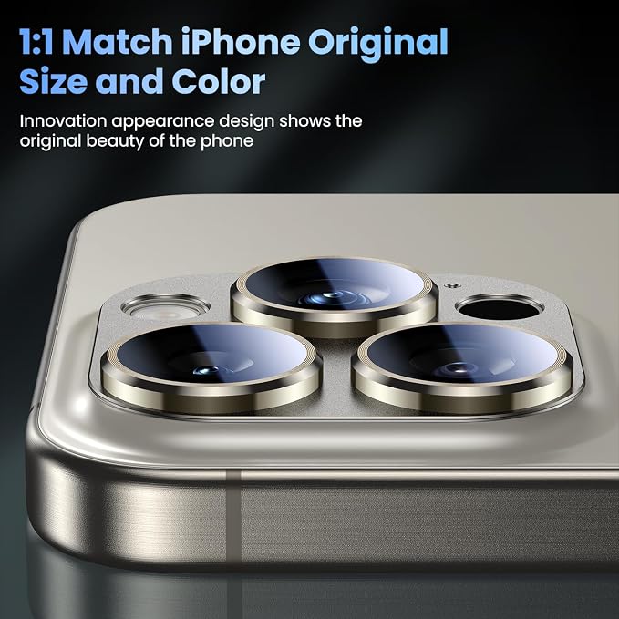 Uyiton Compatible with iPhone 16 Pro/iPhone 16 Pro Max Camera Lens Protector - [Not Easy to Break][Strong Adsorption][Case-Friendly] Metal Tempered Glass Rear Camera Screen Cover - Natural, 2 Pack