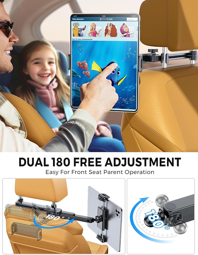 eSamcore for iPad Holder for Car Backseat, Triangular Retractable Arm Headrest Tablet Holder Deeper Clamp Tablet Car Mount Back Seat Kids Car Accessories for 4.7"-11" iPad Pro, Air, Mini, Galaxy Tab