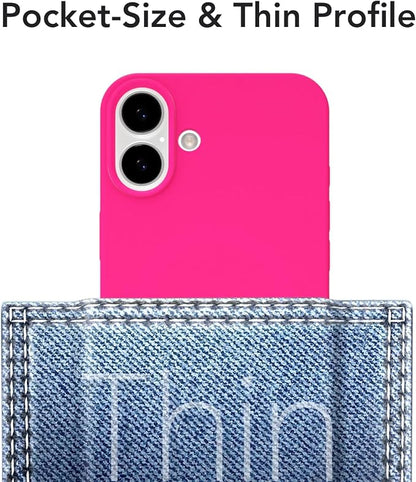 for iPhone 16 Plus Case Silicone Compatible with Magsafe Case, Ultra Slim Thin Magnetic Phone Cases Mag Safe, Cute Soft Rubber Gel TPU Matte Plain Wireless Charging Cover for Women, Hot Pink