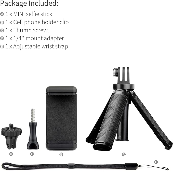 Mini Selfie Stick Tripod for GoPro Hero 13 12 11 10 9 8, Portable Handle Grip Action Camera Selfie Stick for DJI Osmo Action 6/5 Pro/4/AKASO Brave EK7000, Extension Pole Tripod for GoPro Max