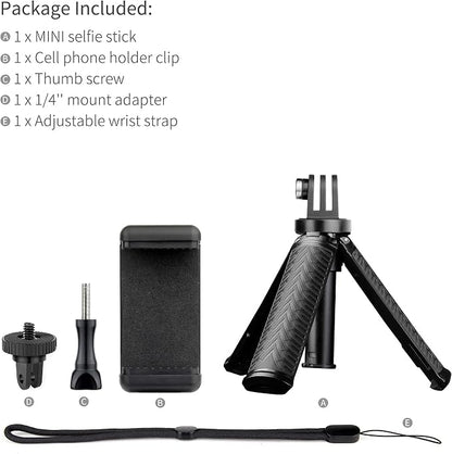 Mini Selfie Stick Tripod for GoPro Hero 13 12 11 10 9 8, Portable Handle Grip Action Camera Selfie Stick for DJI Osmo Action 6/5 Pro/4/AKASO Brave EK7000, Extension Pole Tripod for GoPro Max