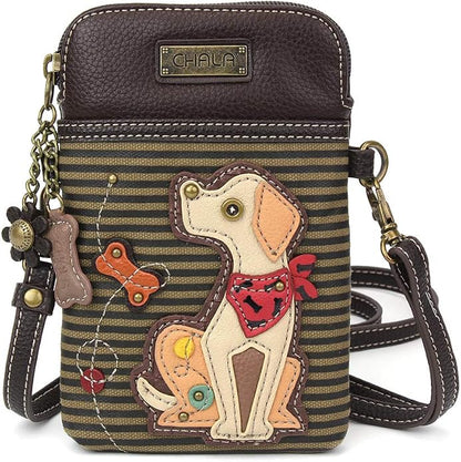 CHALA Dog Collection Cell Phone Crossbody Purse-Women PU Leather/Canvas Multicolor Handbag with Adjustable Strap
