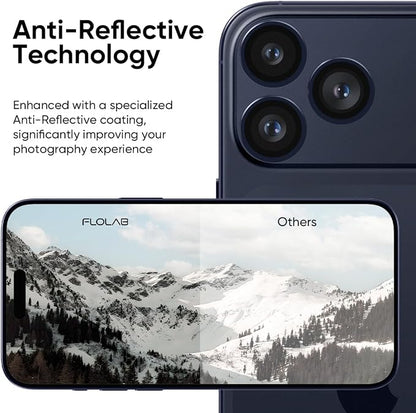 FLOLAB NanoArmour for iPhone 17 Pro Max/iPhone 17 Pro Camera Lens Protector - Anti-Reflective, Durable Tempered Glass with Aluminum Ring, TruColors, Ultra Clear, Easy Install - Deep Blue