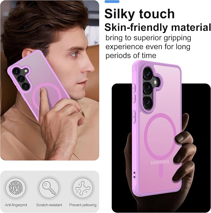Pilaru Compatible for Samsung Galaxy S26 Phone Case: S26 Case [Mag-Safe Fit] with 2PC HD Screen Protector,Matte Translucent Soft-Touch Skin/Full Body Protection for Cell Phone S 26 Cover,Pink