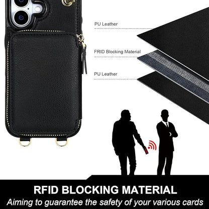 Bocasal for MagSafe Crossbody Wallet Case Compatible with iPhone 17, RFID Blocking Protective Purse Case with Card Slots Holder Kickstand Wrist Strap Lanyard Zipper 6.3 Inch 5G (Black)