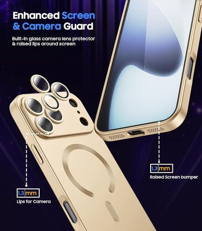 Magnetic for iPhone 17 Pro Max Case, Compatible with MagSafe, Built-in Camera Lens Protector, Slim Thin Soft Silicone Bumper Shockproof Metallic Luster Phone Case, Gold